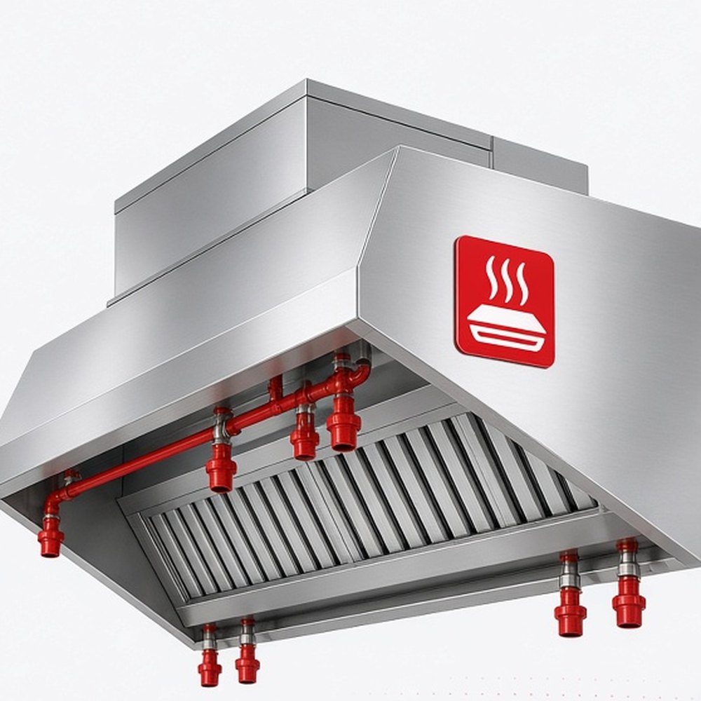 Commercial kitchen hood with a wet-chemical suppression system